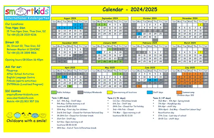 Smartkids School Calendar